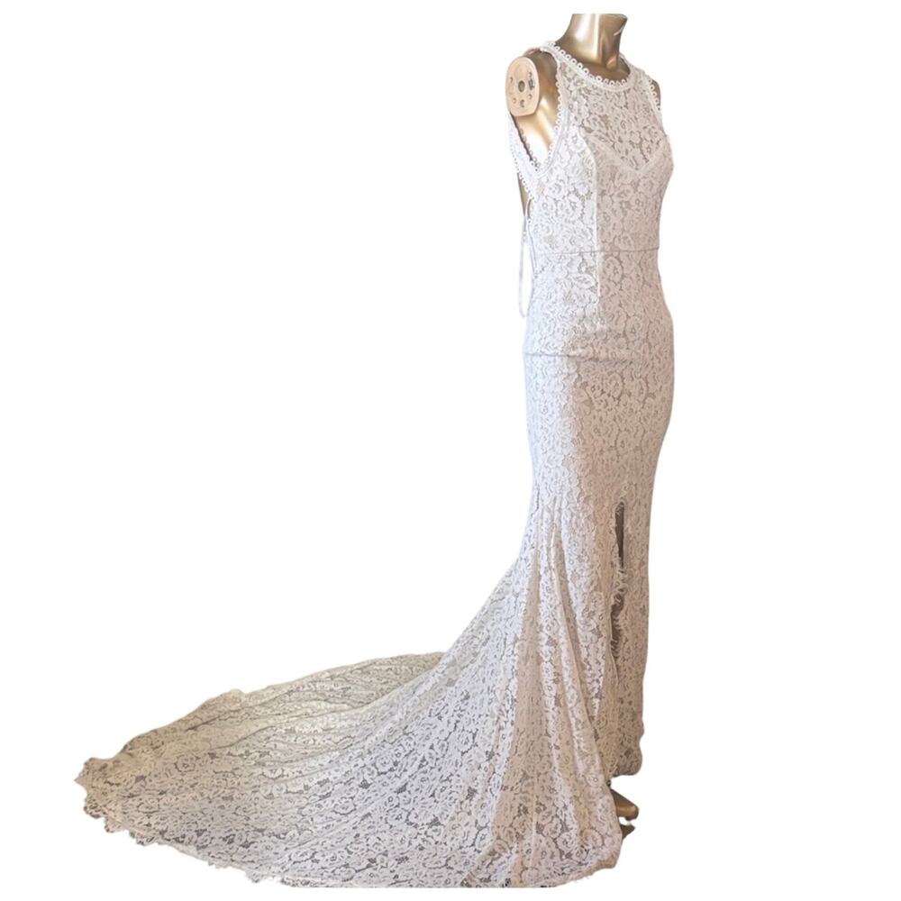 Love Everlasting White Floral Lace Mermaid Maxi Dress | Size Small - Picture 6 of 9